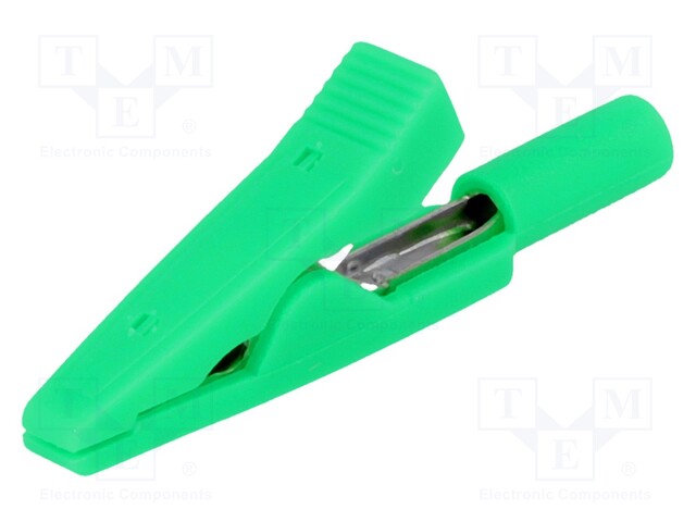 Crocodile clip; 10A; 60VDC; green; Overall len: 41.5mm