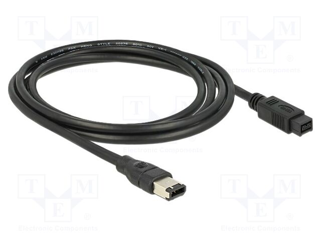 Cable; FireWire 6pin plug,FireWire 9pin plug; 2m; black; 400Mbps
