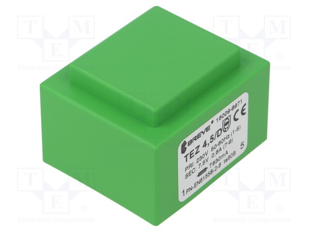 Transformer: encapsulated; 4.5VA; 230VAC; 7.5V; 600mA; IP00; 150g