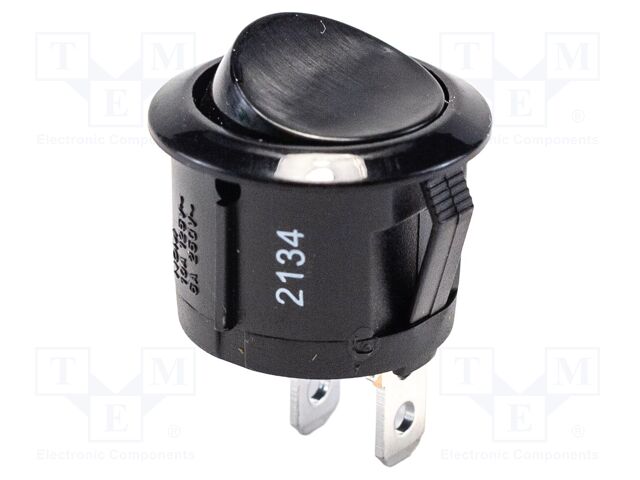 ROCKER; SPST-NO; Pos: 2; OFF-(ON); 6A/250VAC; black; none; UL94V-2