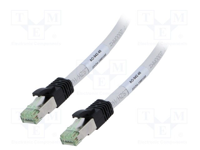 Patch cord; S/FTP; Cat 8; stranded; Cu; LSZH; grey; 1m; 24AWG