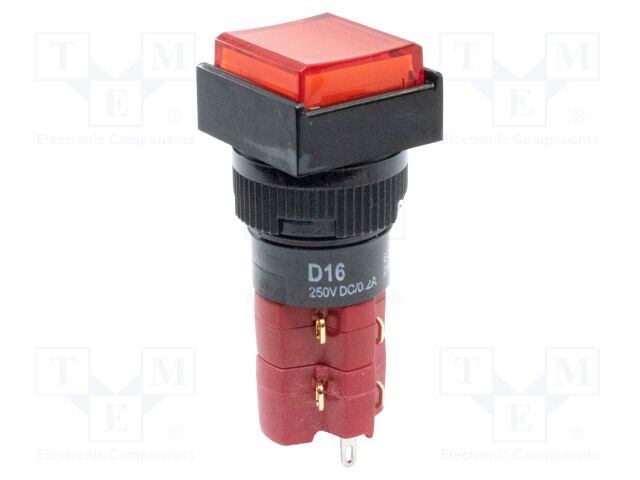 Switch: push-button; Pos: 2; DPDT; 5A/250VAC; 6A/24VDC; ON-ON; red