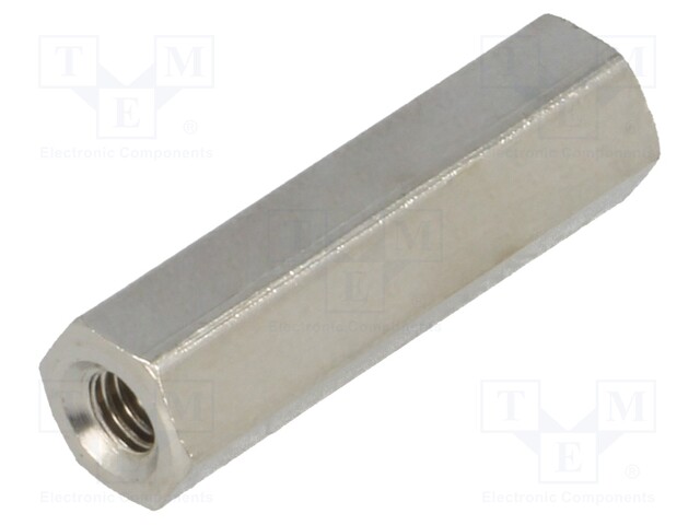 Screwed spacer sleeve; 22mm; Int.thread: M3; hexagonal; brass
