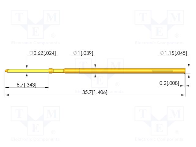 Test probe socket; gold-plated; KS-087; 35.7mm; test needles