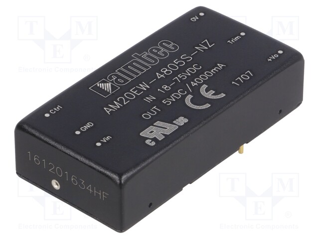 Converter: DC/DC; 20W; Uin: 18÷75V; 5VDC; Iout: 4A; 2"x1"; 26g