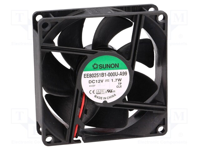 Fan: DC; axial; 12VDC; 80x80x25mm; 69.7m3/h; 33dBA; ball bearing