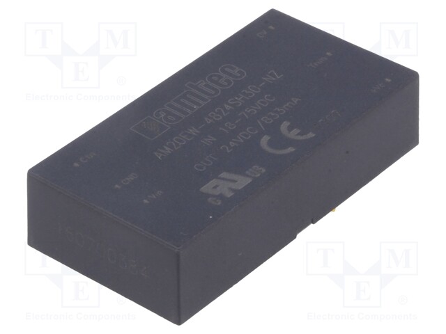 Converter: DC/DC; 20W; Uin: 18÷75V; 24VDC; Iout: 834mA; 2"x1"; 24g