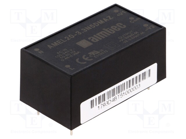 Converter: AC/DC; 14.8W; Uout: -3.3VDC; Iout: 0.7A; 76%; Series: AMEL