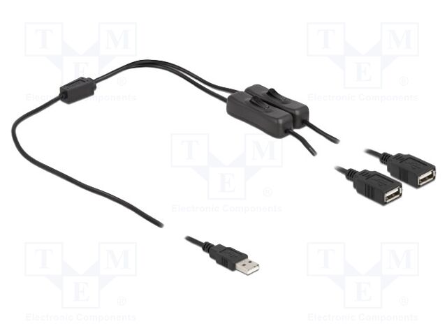 Cable; USB A plug,USB A socket x2; straight; black; 1m; black