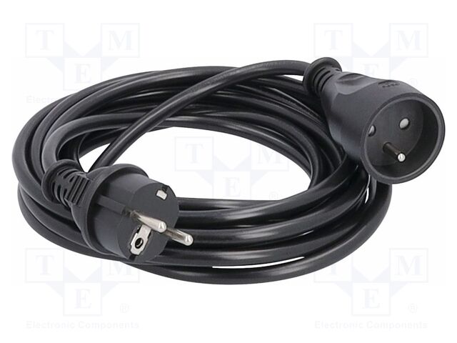 Extension lead; 3G1.5mm2; Sockets: 1; PVC; black; 5m; 16A