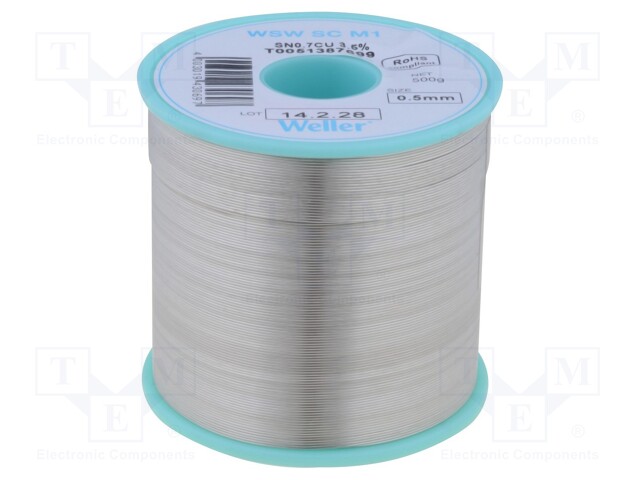 Soldering wire; Sn99,3Cu0,7; 0.5mm; 500g; lead free; Package: reel