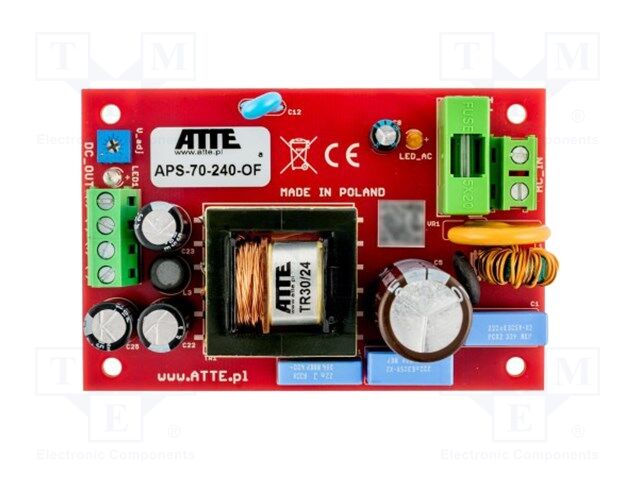 Power supply; IP20; 190÷260VAC; CCTV; PCB; APS; 24VDC; -25÷50°C