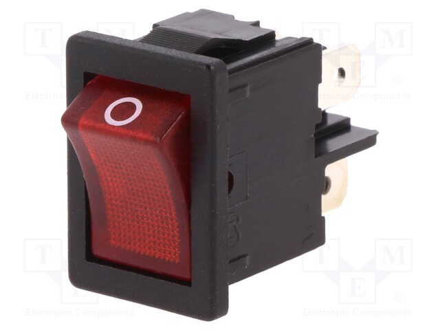 ROCKER; DPST; Pos: 2; OFF-ON; 4A/250VAC; red; IP40; 100mΩ; Body: black