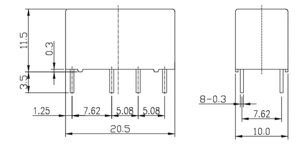 Relay: electromagnetic; DPDT; Ucoil: 5VDC; 2A; 1A/120VAC; 2A/24VDC