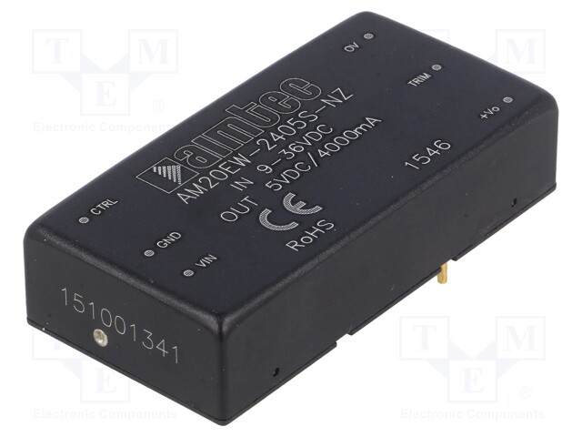 Converter: DC/DC; 20W; Uin: 9÷36V; 5VDC; Iout: 4A; 2"x1"; 26g