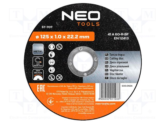 Cutting wheel; Ø: 125mm; Disc thick: 1mm; aluminium,metal,steel