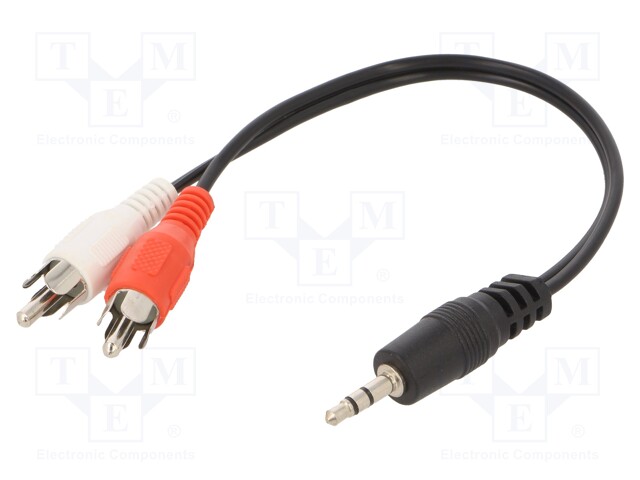 Cable; Jack 3.5mm 3pin plug,RCA plug x2; 0.2m; black