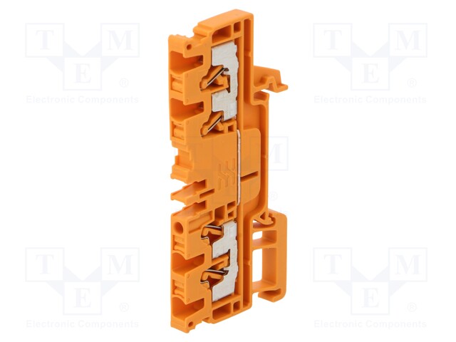 Splice terminal: rail; 2.5mm2; ways: 1; terminals: 4; orange; wemid