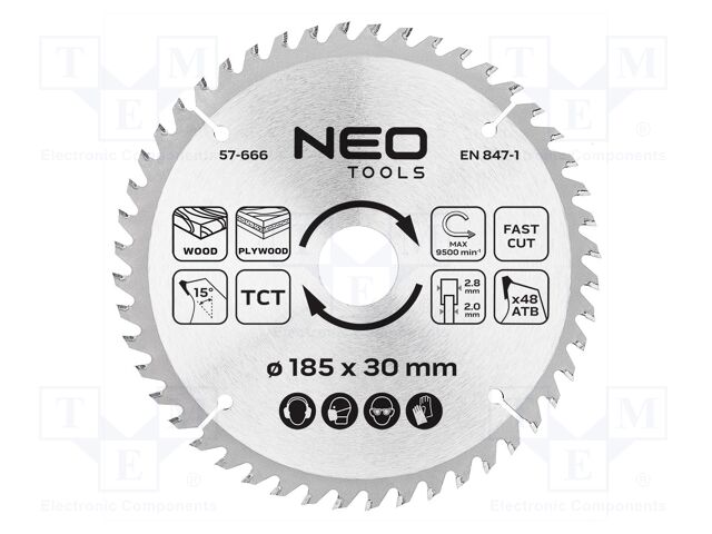 Circular saw; Ø: 185mm; Teeth: 48; cemented carbide; Øhole: 30mm