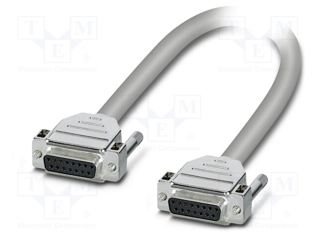 Cable; D-Sub 15pin socket,both sides; PVC; Len: 1m; grey; Core: Cu