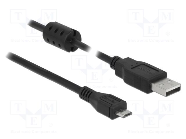 Cable; USB 2.0; USB A plug,USB B micro plug; 1.5m; black; 480Mbps