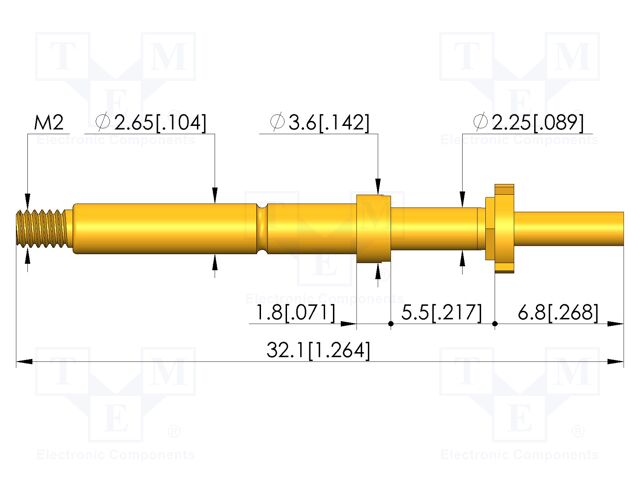 Test needle; Spring compression: 4mm; 5mm; 8A; CuBe; gold-plated