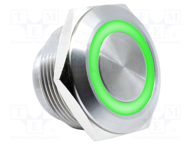 Switch: vandal resistant; SPST-NO; 2A/36VDC; IP67; OFF-(ON); green