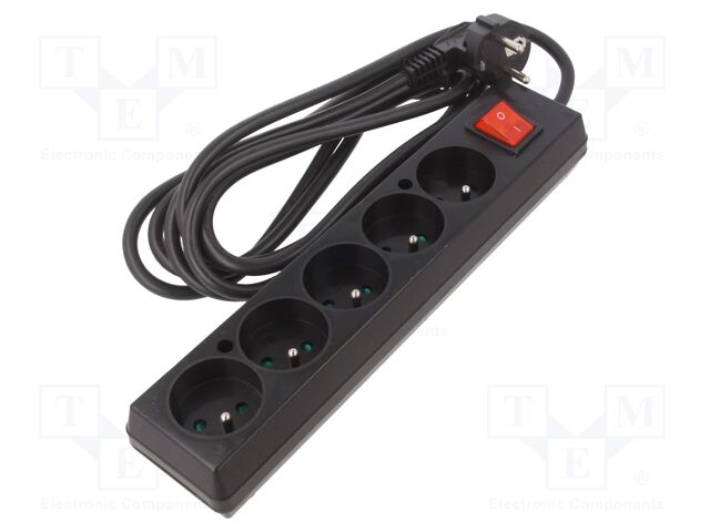 Extension lead; 3x1.5mm2; Sockets: 5; PVC; black; 3m; 16A