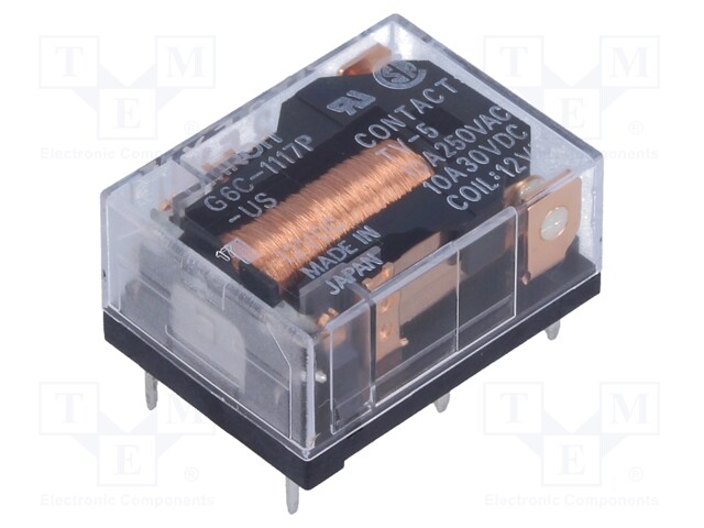 Relay: electromagnetic; SPST-NO; Ucoil: 12VDC; 10A/250VAC