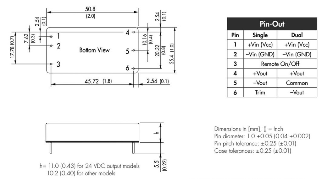 Converter: DC/DC; 40W; Uin: 18÷75V; Uout: 15VDC; Uout2: -15VDC; 2"x1"