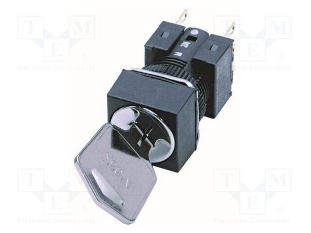 Switch: rotary with key; 16mm; Stabl.pos: 2; black; IP65; Pos: 2