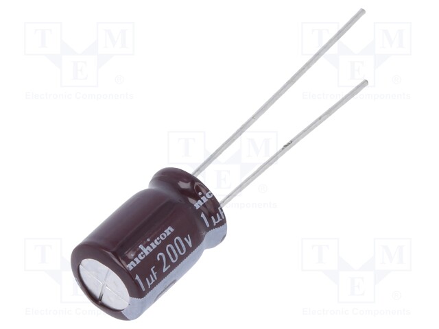 Capacitor: electrolytic; low impedance; THT; 1uF; 200VDC; ±20%