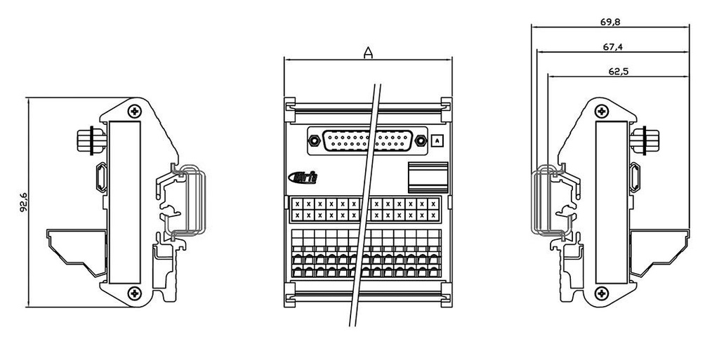 Transition module; Temp: -20÷60°C; W: 42mm; D: 69.8mm; H: 92.6mm
