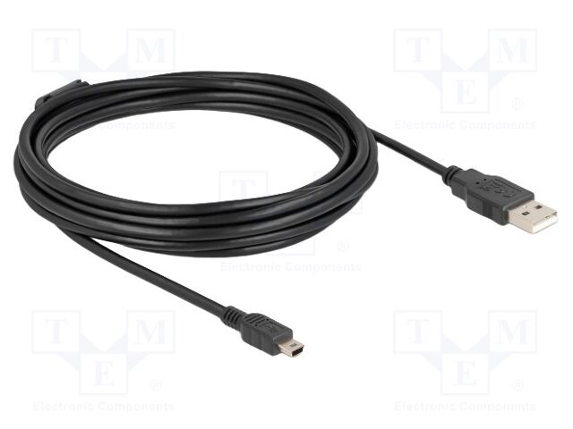 Cable; USB 2.0; USB A plug,USB B mini plug; 5m; black; 480Mbps