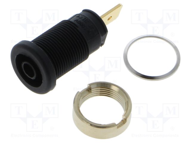 Connector: 4mm banana; socket; 32A; 1kV; black; gold-plated; 33mm
