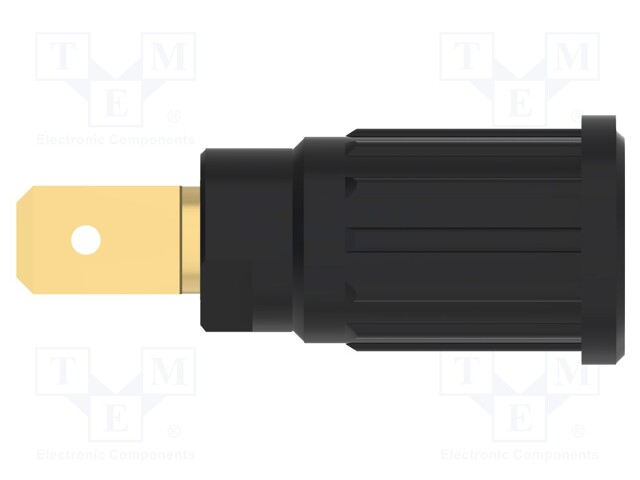 Socket; 4mm banana; 32A; 1kV; black; gold-plated; push-in,on panel