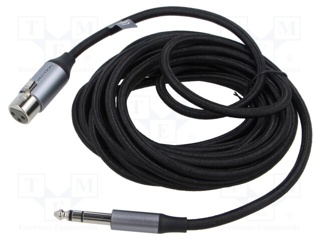 Cable; Jack 6,3mm plug,XLR female 3pin; 5m; Øcable: 6mm; textile
