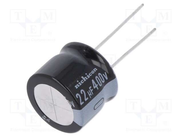 Capacitor: electrolytic; THT; 22uF; 400VDC; Ø18x15mm; Pitch: 7.5mm