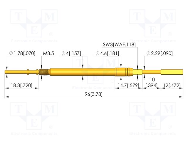 Test needle; Spring compression: 9.5mm; 10mm; 10A; CuBe; Ø: 2.8mm