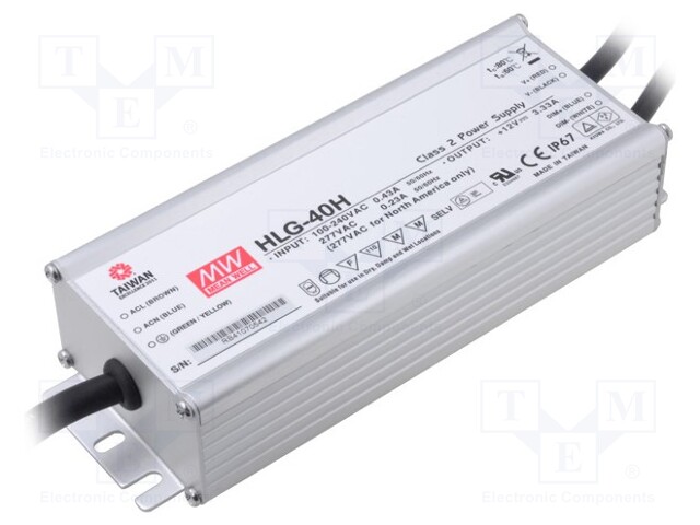 Power supply: switched-mode; LED; 40.08W; 24VDC; 1.67A; 90÷305VAC