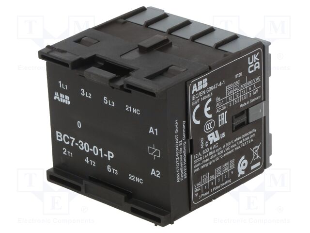 Contactor: 3-pole; NO x3; Auxiliary contacts: NC; 12VDC; 12A; BC7
