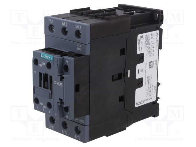 Contactor: 3-pole; NO x3; Auxiliary contacts: NO + NC; 24VAC; 50A