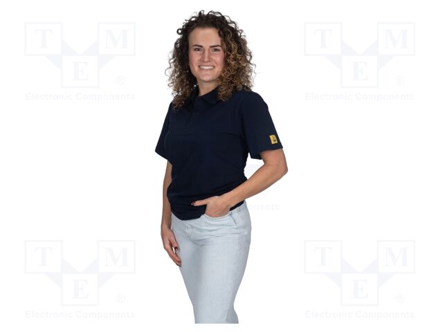 Polo shirt; navy blue; cotton,polyester,conductive fibers