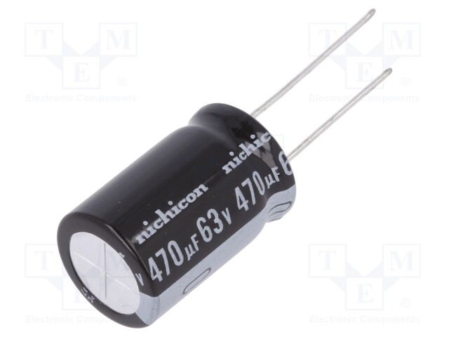 Capacitor: electrolytic; THT; 470uF; 63VDC; Ø16x25mm; Pitch: 7.5mm