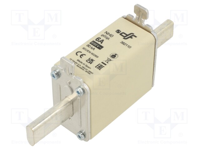 Fuse: fuse; gG; 6A; 690VAC; 440VDC; ceramic; NH0