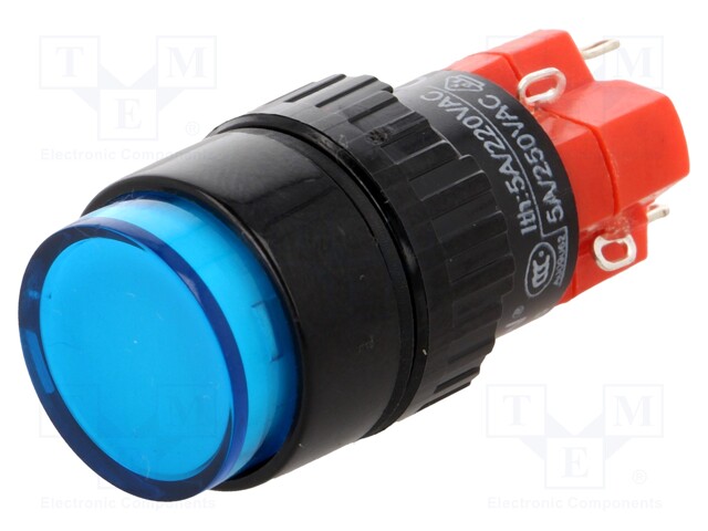 Switch: push-button; Pos: 2; SPDT; 3A/220VAC; 2A/24VDC; blue; blue