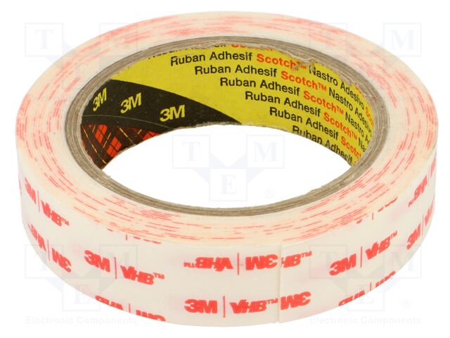Tape: fixing; W: 25mm; L: 5.5m; Thk: 0.6mm; acrylic; white; -35÷90°C