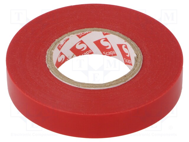 Tape: electrical insulating; W: 12mm; L: 25m; Thk: 0.13mm; red; 180%