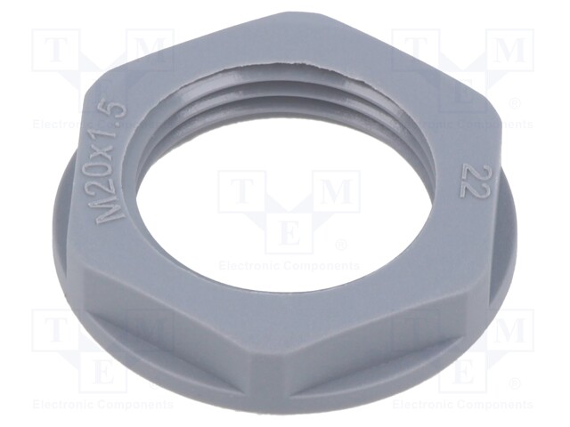 Nut; M20; polyamide; 26mm; grey; Thread: metric; Pitch: 1.5; Entrelec