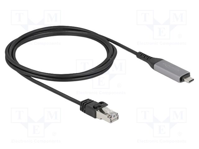 Cable; RJ45 plug,USB C plug; 2m; black; 32AWG; 1Gbps; Cat: 6